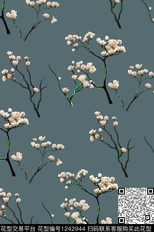 花卉女装玉兰花数码印花华亿平台下载（图片编号: 1242944） - 瓦栏（Walan）
