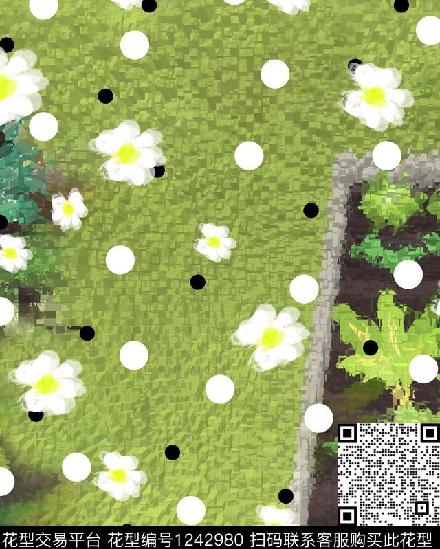 花卉波点小清新数码印花华亿平台下载（图片编号: 1242980） - 瓦栏（Walan）