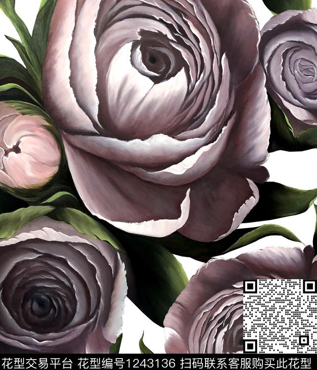 手绘大花小碎花蜜蜂数码印花华亿平台下载（图片编号: 1243136） - 瓦栏（Walan）