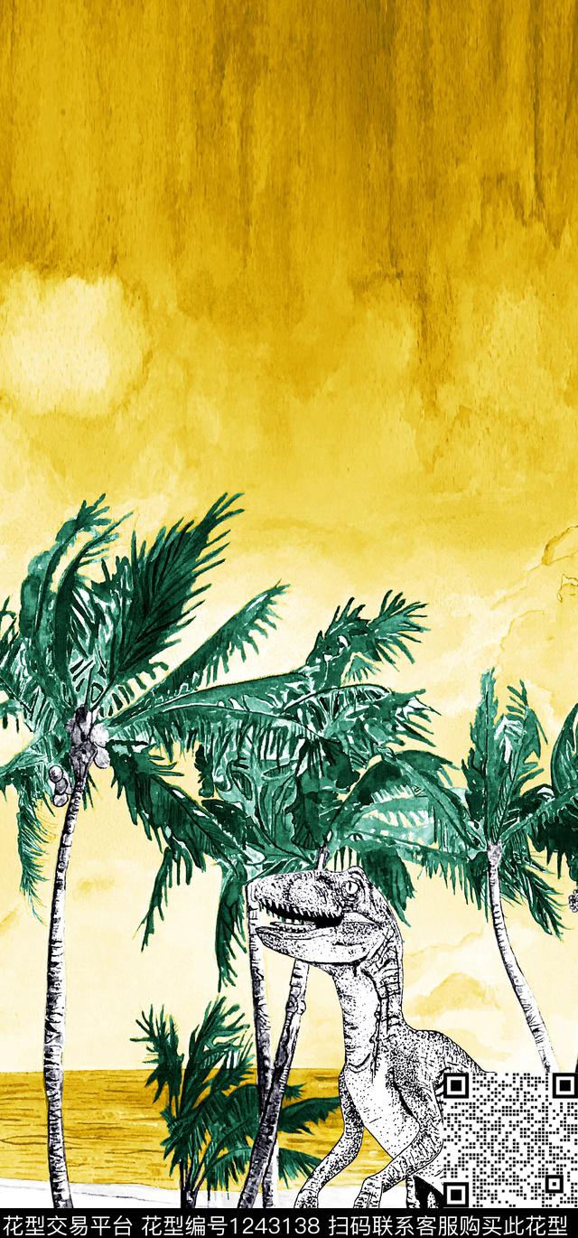 恐龙大牌风椰子树数码印花华亿平台下载（图片编号: 1243138） - 瓦栏（Walan）