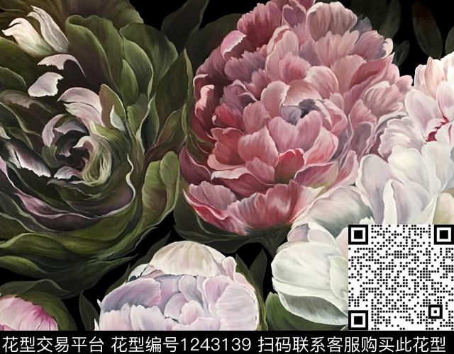 手绘大花小碎花蜜蜂数码印花华亿平台下载（图片编号: 1243139） - 瓦栏（Walan）