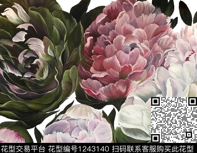 手绘大花小碎花蜜蜂数码印花华亿平台下载（图片编号: 1243140） - 瓦栏（Walan）