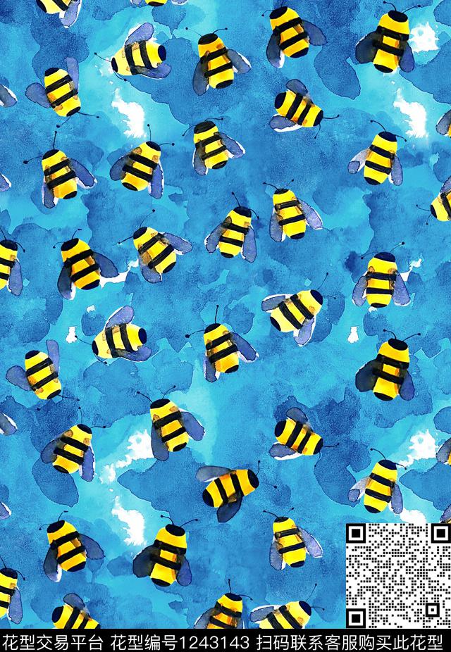 手绘大花小碎花蜜蜂数码印花华亿平台下载（图片编号: 1243143） - 瓦栏（Walan）