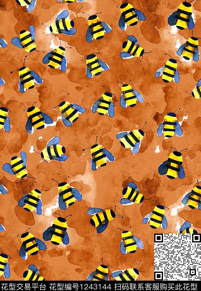 手绘大花小碎花蜜蜂数码印花华亿平台下载（图片编号: 1243144） - 瓦栏（Walan）