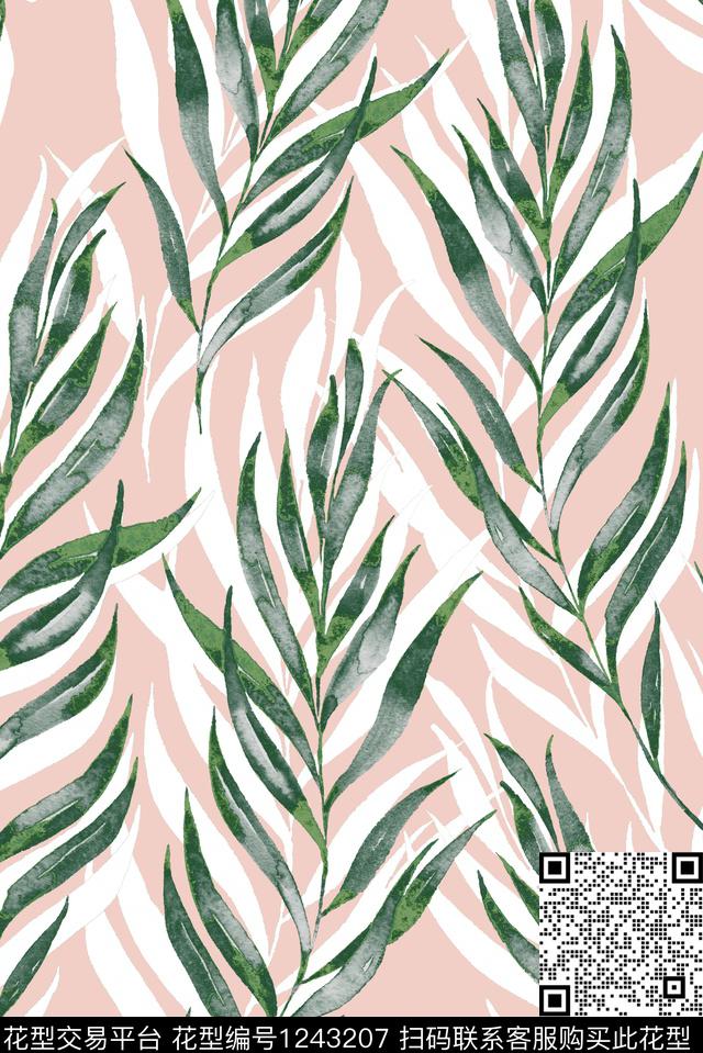 大牌风水彩绿植树叶数码印花华亿平台下载（图片编号: 1243207） - 瓦栏（Walan）