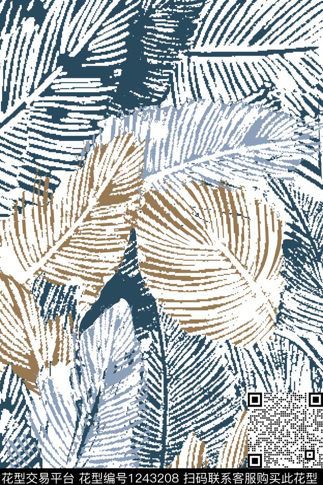 大牌风绿植树叶休闲传统印花华亿平台下载（图片编号: 1243208） - 瓦栏（Walan）