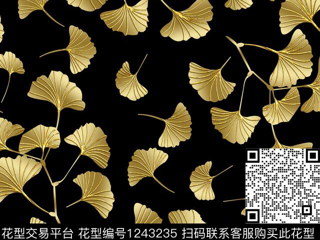 银杏花卉金属质感散点排列数码印花华亿平台下载（图片编号: 1243235） - 瓦栏（Walan）