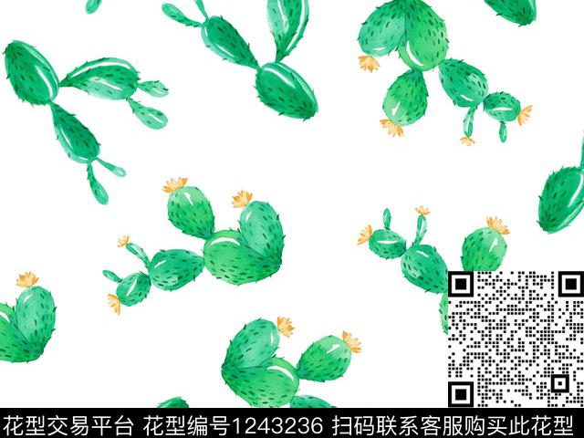 仙人掌年轻女性少女数码印花华亿平台下载（图片编号: 1243236） - 瓦栏（Walan）