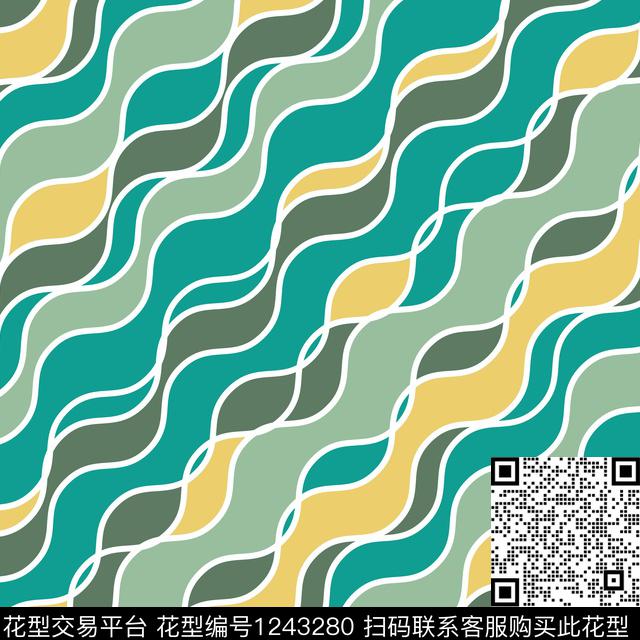 线条波浪纹几何传统印花华亿平台下载（图片编号: 1243280） - 瓦栏（Walan）