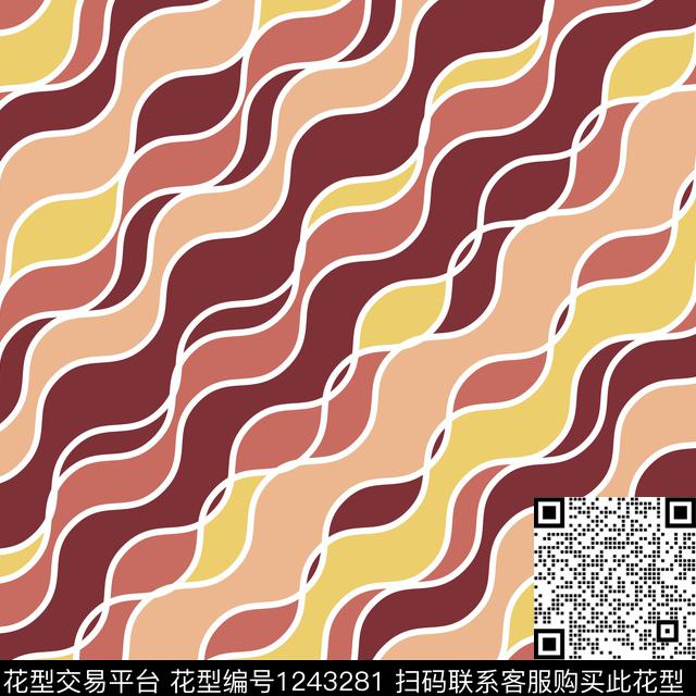 线条波浪纹几何传统印花华亿平台下载（图片编号: 1243281） - 瓦栏（Walan）