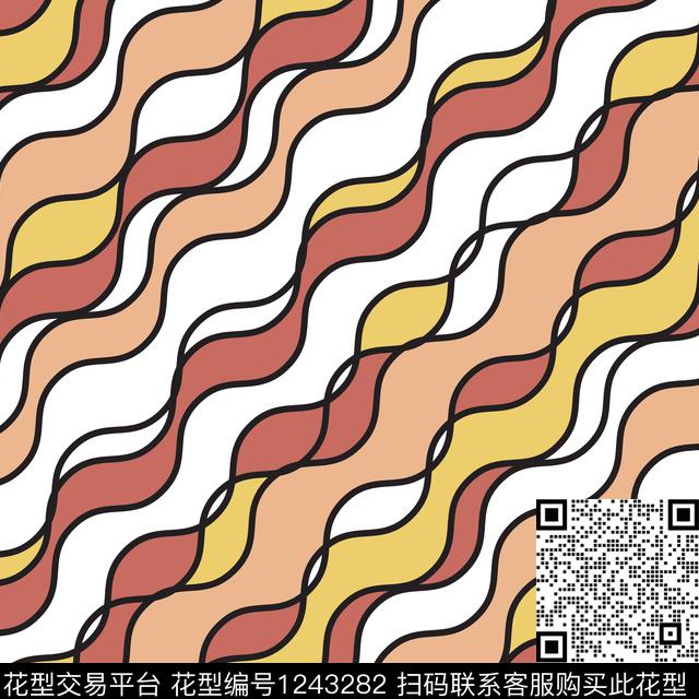 线条波浪纹几何传统印花华亿平台下载（图片编号: 1243282） - 瓦栏（Walan）