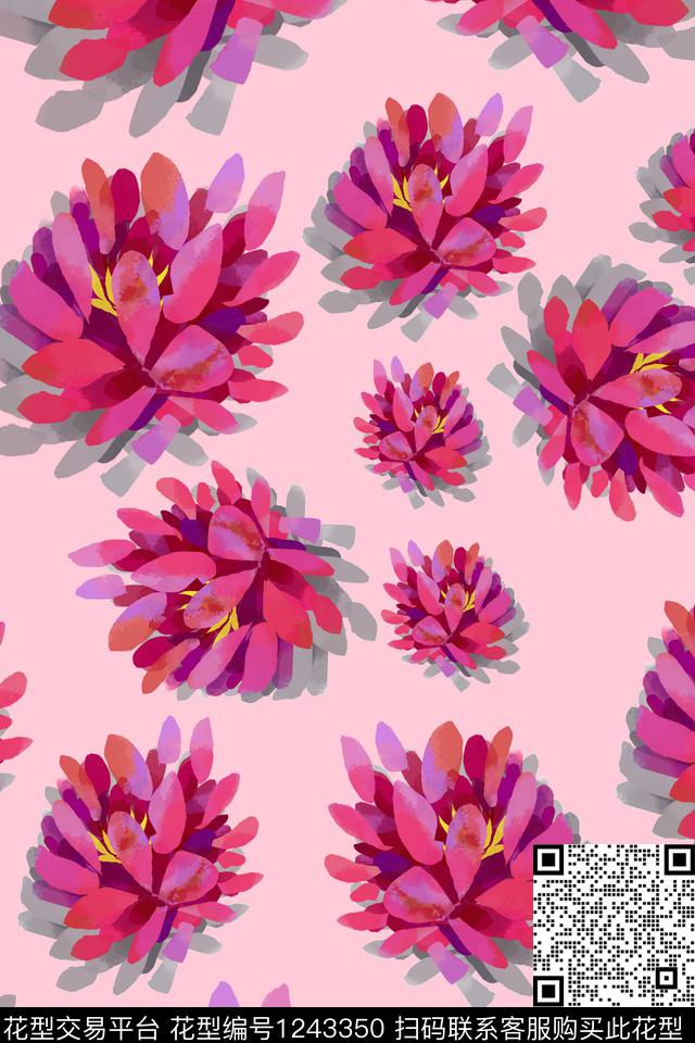 手绘花卉女装水彩花卉数码印花华亿平台下载（图片编号: 1243350） - 瓦栏（Walan）