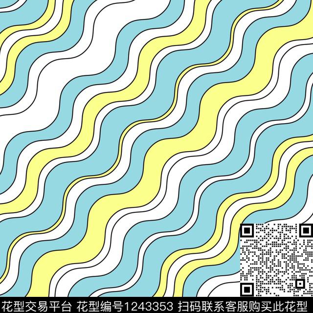 线条波浪纹几何传统印花华亿平台下载（图片编号: 1243353） - 瓦栏（Walan）