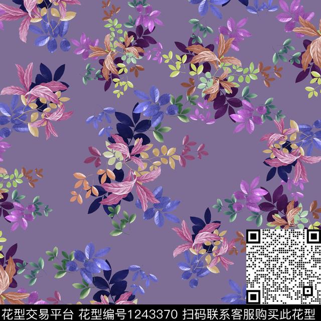 大牌风小碎花绿植树叶数码印花华亿平台下载（图片编号: 1243370） - 瓦栏（Walan）