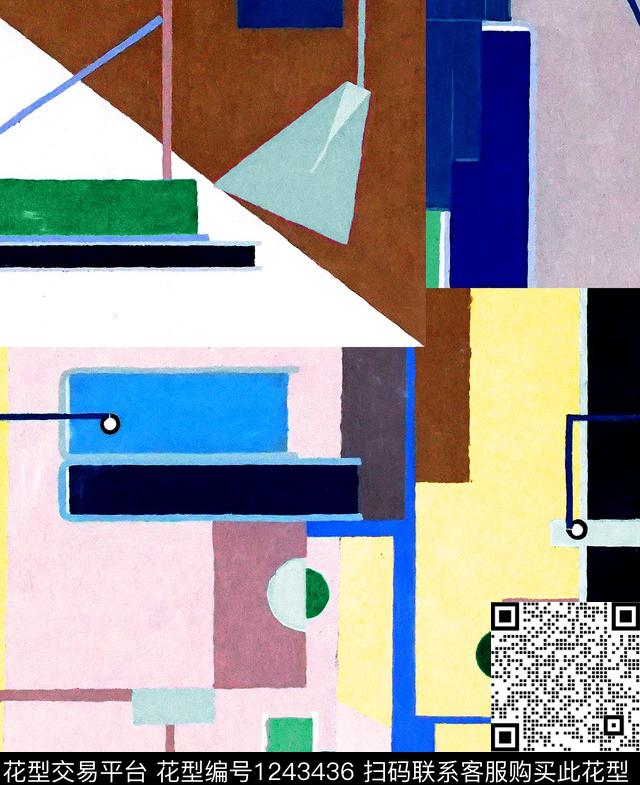 大牌风水彩几何数码印花华亿平台下载（图片编号: 1243436） - 瓦栏（Walan）