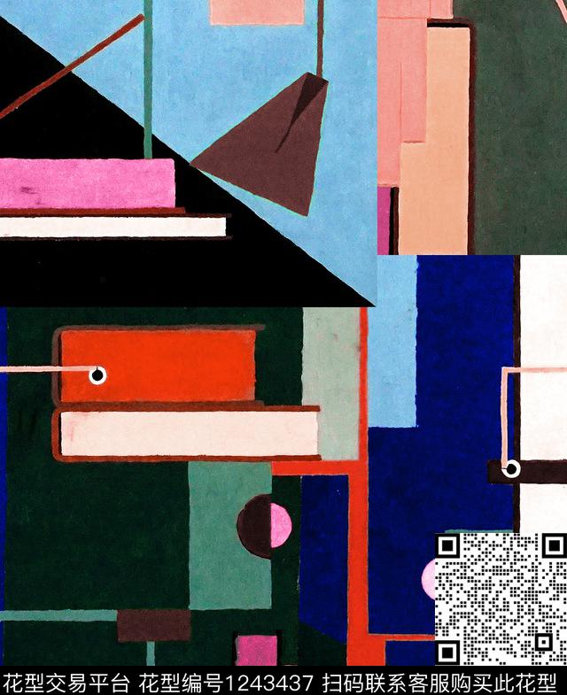 大牌风水彩几何数码印花华亿平台下载（图片编号: 1243437） - 瓦栏（Walan）