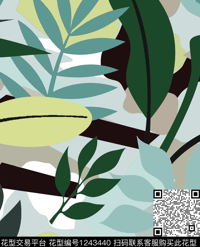 大牌风绿植树叶玫瑰花传统印花华亿平台下载（图片编号: 1243440） - 瓦栏（Walan）