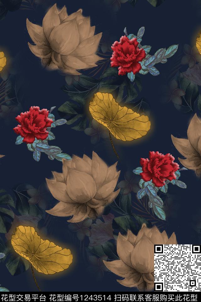 女装香云纱花卉数码印花华亿平台下载（图片编号: 1243514） - 瓦栏（Walan）