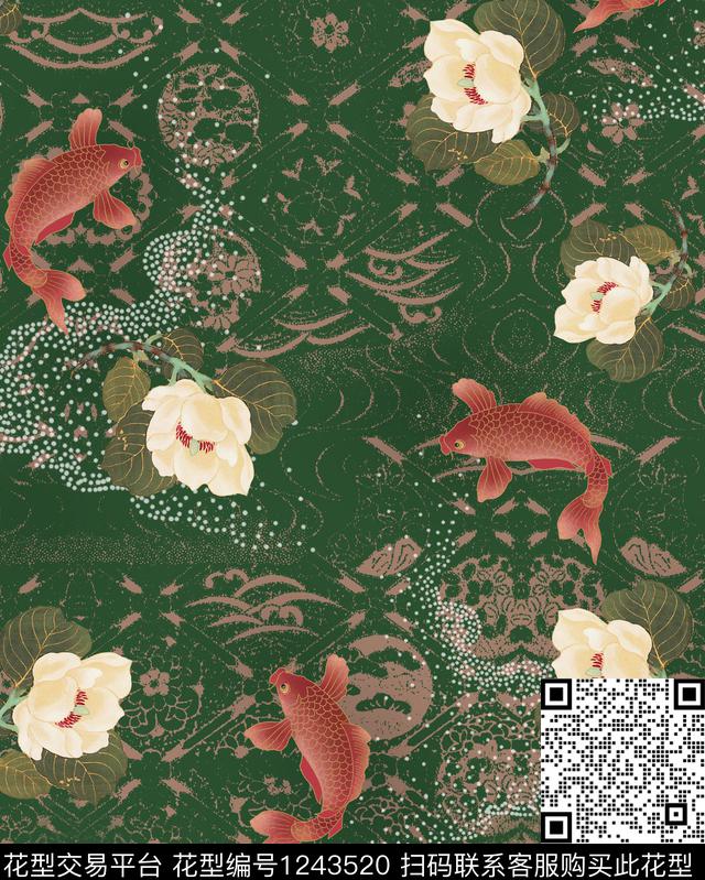 香云纱水墨风手绘数码印花华亿平台下载（图片编号: 1243520） - 瓦栏（Walan）