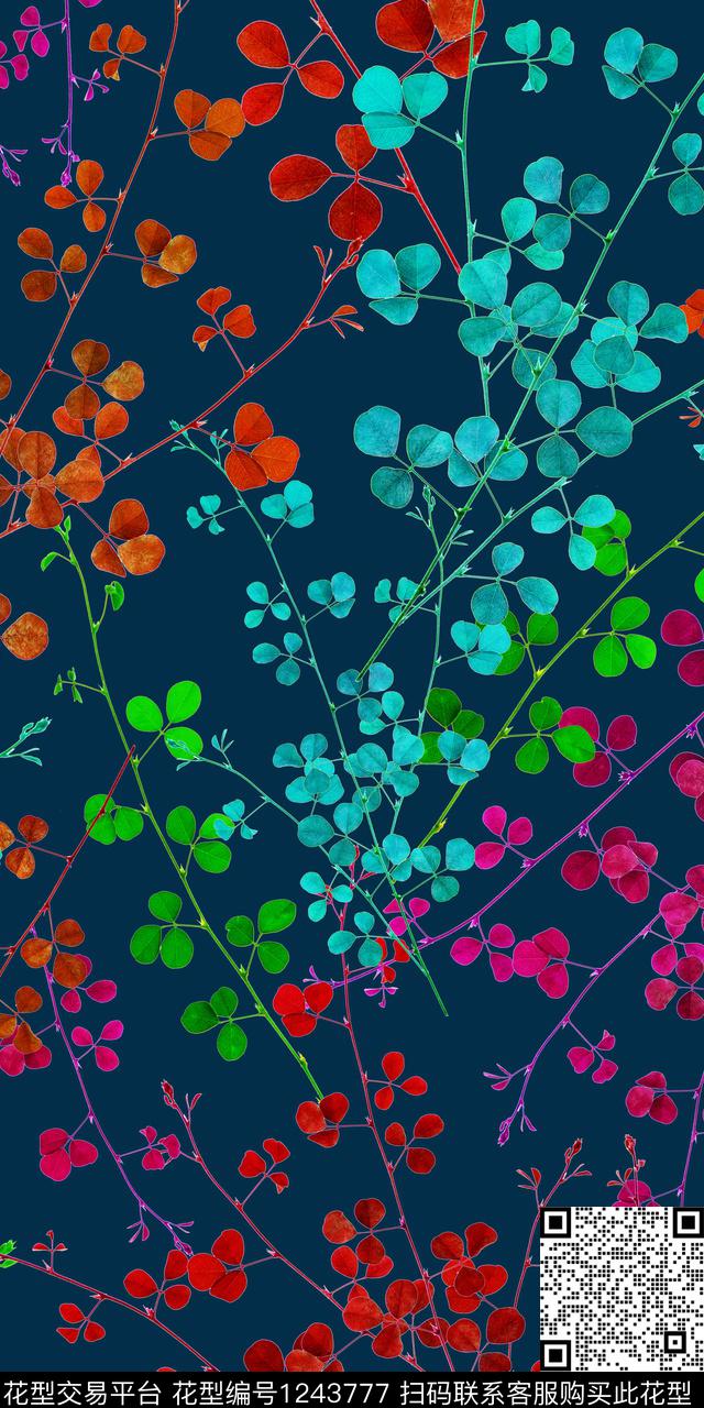 小碎花绿植树叶树枝数码印花华亿平台下载（图片编号: 1243777） - 瓦栏（Walan）