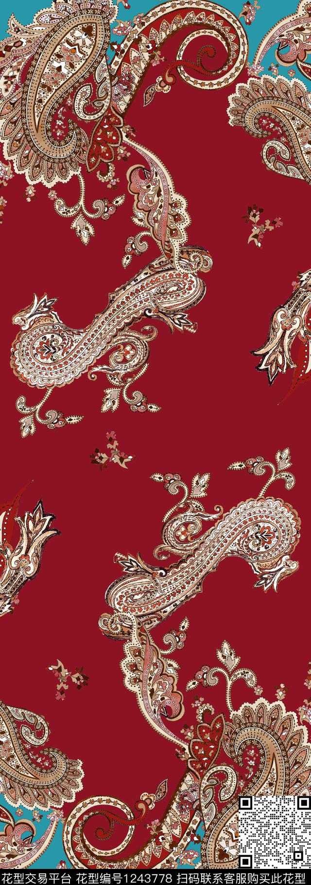 佩斯利抽象定位花传统印花华亿平台下载（图片编号: 1243778） - 瓦栏（Walan）