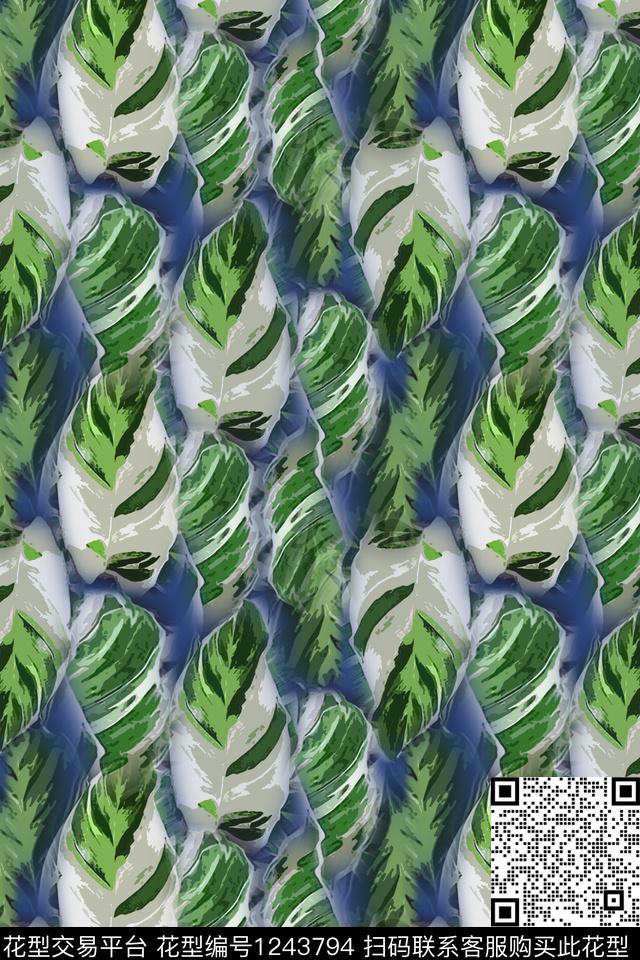 绿植树叶抽象花卉雪纺数码印花华亿平台下载（图片编号: 1243794） - 瓦栏（Walan）