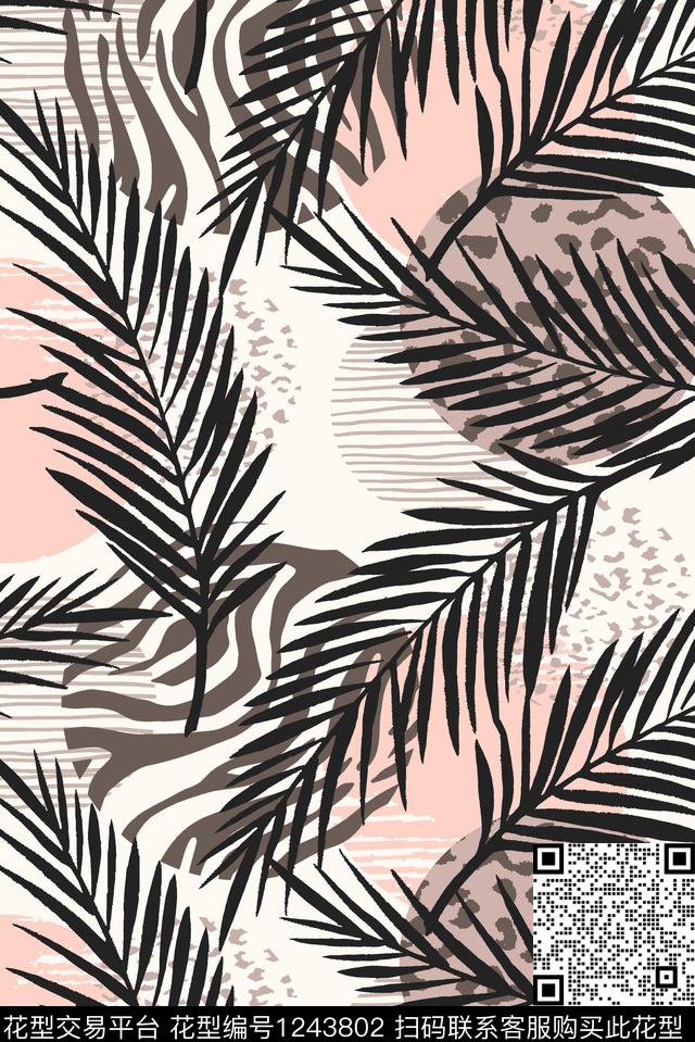 大牌风绿植树叶几何传统印花华亿平台下载（图片编号: 1243802） - 瓦栏（Walan）