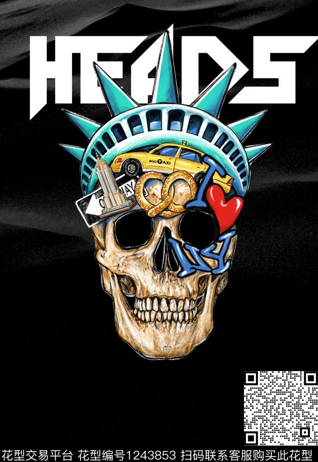 定位男装印花骷髅头印花插画印花数码印花华亿平台下载（图片编号: 1243853） - 瓦栏（Walan）