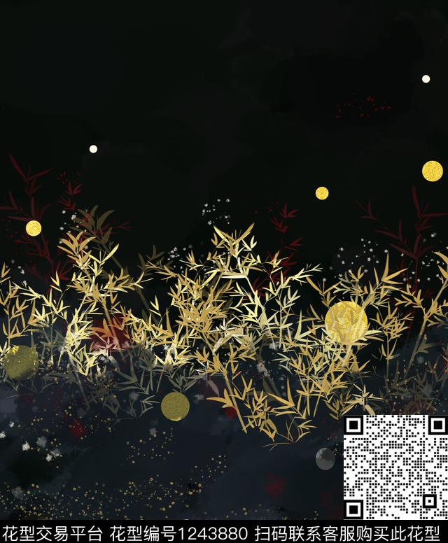 水墨风定位花香云纱数码印花华亿平台下载（图片编号: 1243880） - 瓦栏（Walan）