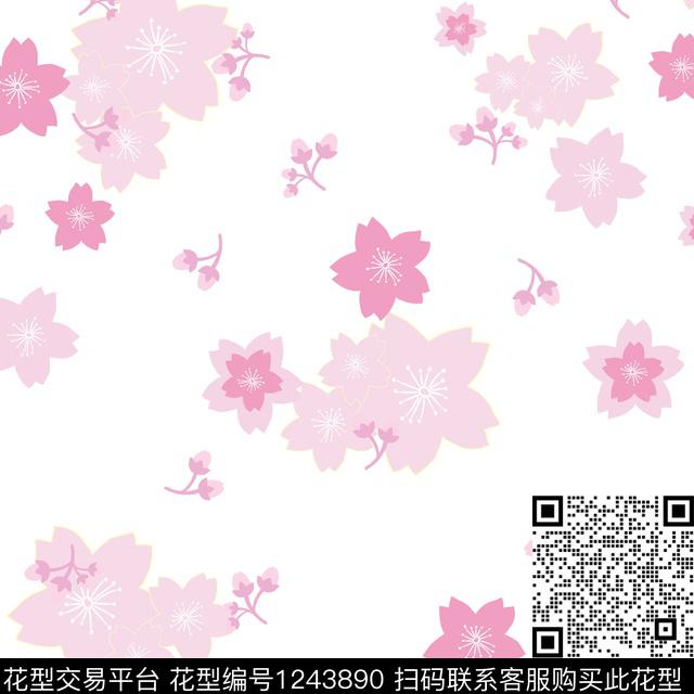 花卉满版散花樱花传统印花华亿平台下载（图片编号: 1243890） - 瓦栏（Walan）