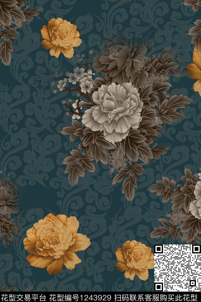 女装花卉牡丹数码印花华亿平台下载（图片编号: 1243929） - 瓦栏（Walan）