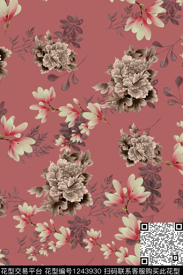 女装花卉牡丹数码印花华亿平台下载（图片编号: 1243930） - 瓦栏（Walan）