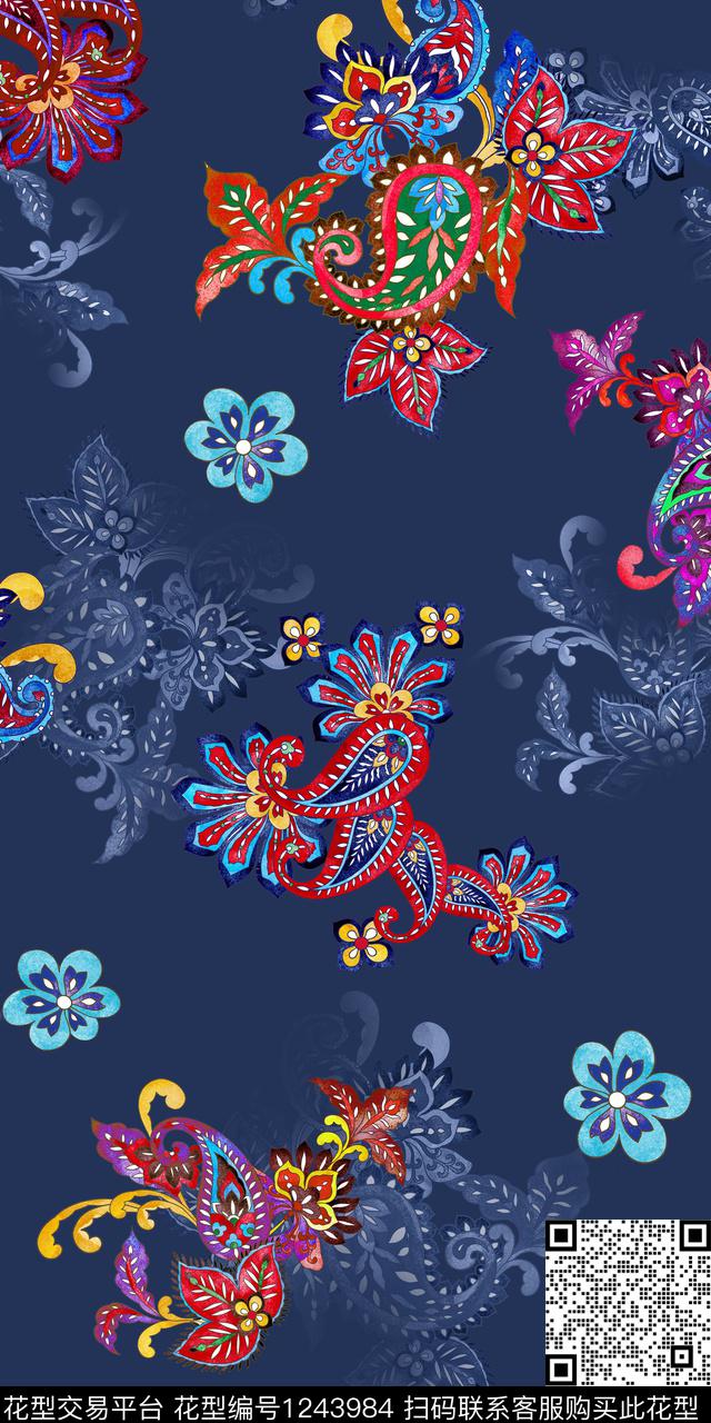 大牌风佩斯利花卉数码印花华亿平台下载（图片编号: 1243984） - 瓦栏（Walan）