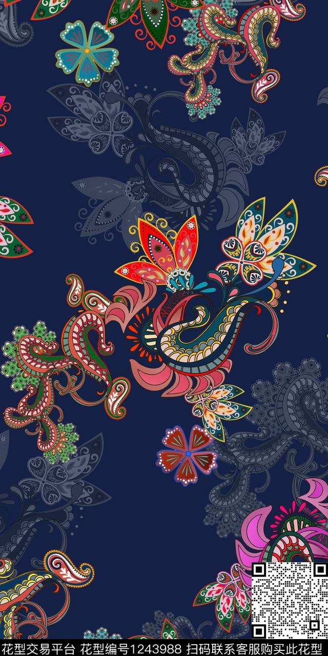 抽象几何民族风数码印花华亿平台下载（图片编号: 1243988） - 瓦栏（Walan）