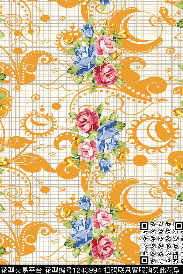 植物花卉线条数码印花华亿平台下载（图片编号: 1243994） - 瓦栏（Walan）