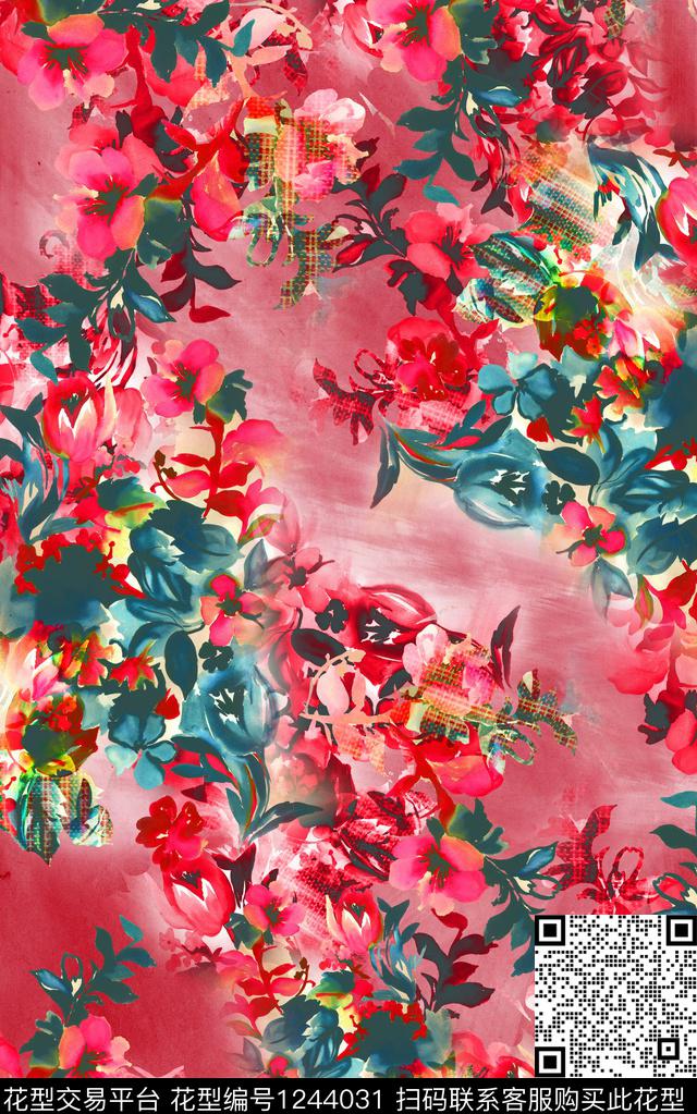 花卉香云纱中老年数码印花华亿平台下载（图片编号: 1244031） - 瓦栏（Walan）