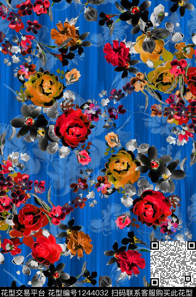 花卉香云纱中老年数码印花华亿平台下载（图片编号: 1244032） - 瓦栏（Walan）