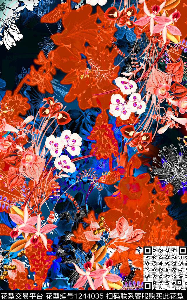 花卉香云纱中老年数码印花华亿平台下载（图片编号: 1244035） - 瓦栏（Walan）
