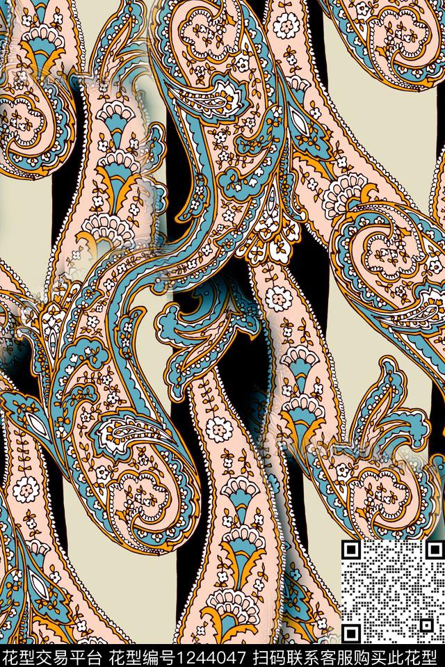 抽象秋冬华亿平台佩斯利数码印花华亿平台下载（图片编号: 1244047） - 瓦栏（Walan）