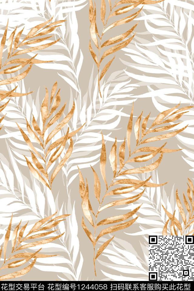 热带华亿平台大牌风绿植树叶数码印花华亿平台下载（图片编号: 1244058） - 瓦栏（Walan）