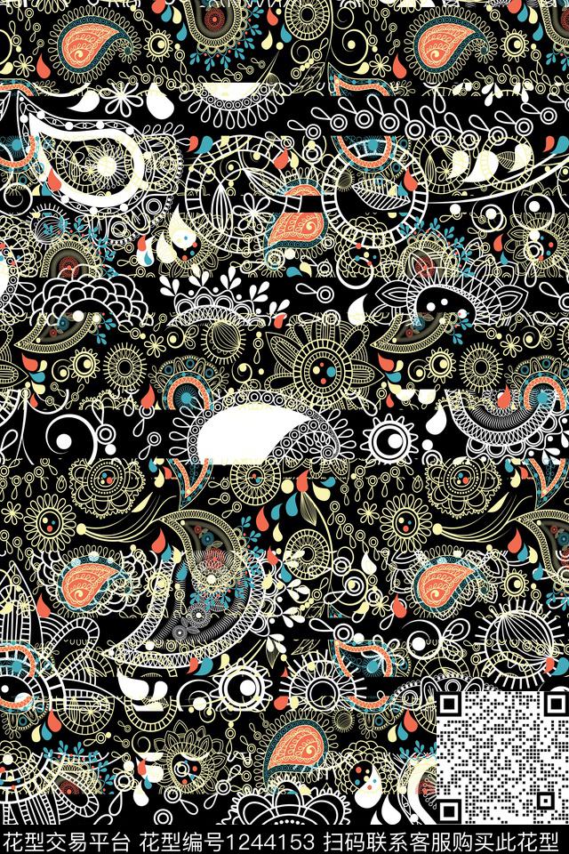 大牌风几何佩斯利传统印花华亿平台下载（图片编号: 1244153） - 瓦栏（Walan）