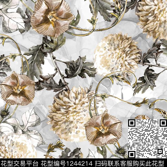 花卉小碎花清爽底花卉数码印花华亿平台下载（图片编号: 1244214） - 瓦栏（Walan）
