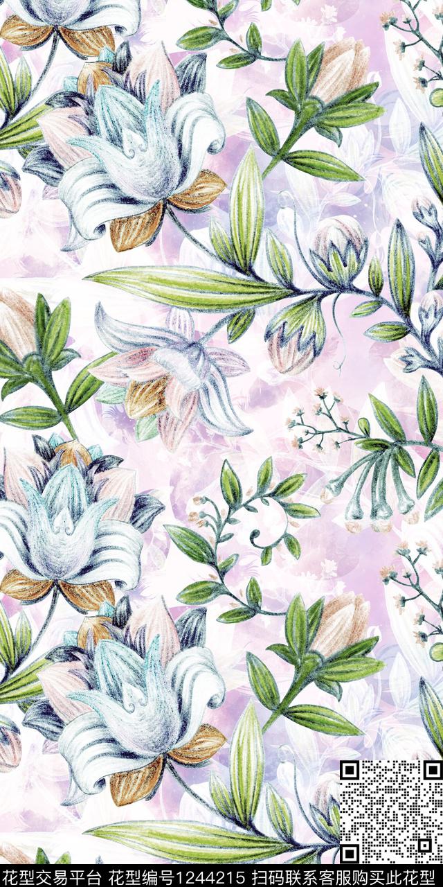 花卉小碎花清爽底花卉数码印花华亿平台下载（图片编号: 1244215） - 瓦栏（Walan）