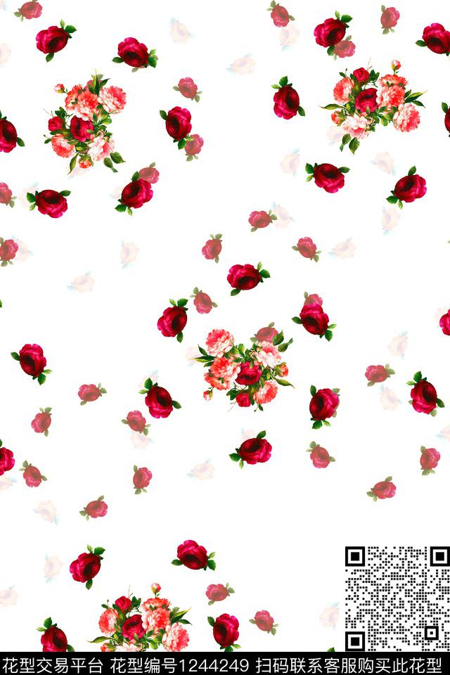 花卉手绘花卉女装数码印花华亿平台下载（图片编号: 1244249） - 瓦栏（Walan）