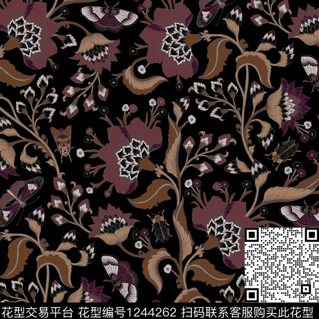 花卉小碎花手绘大花传统印花华亿平台下载（图片编号: 1244262） - 瓦栏（Walan）