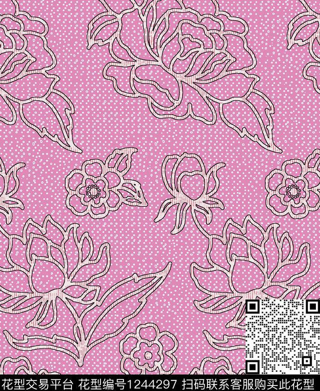 黑底花卉绿植树叶复古数码印花华亿平台下载（图片编号: 1244297） - 瓦栏（Walan）