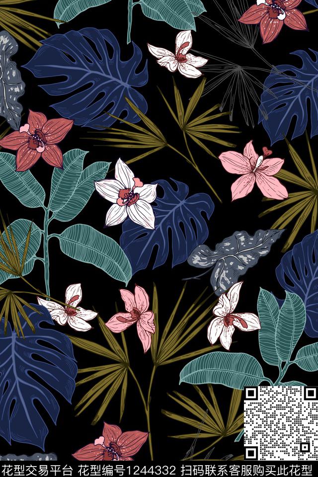 大牌风热带华亿平台绿植树叶数码印花华亿平台下载（图片编号: 1244332） - 瓦栏（Walan）