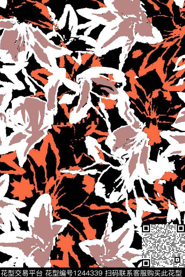 花卉抽象花卉热带华亿平台传统印花华亿平台下载（图片编号: 1244339） - 瓦栏（Walan）