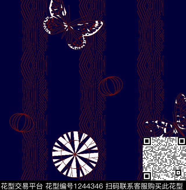 几何大牌风蝴蝶传统印花华亿平台下载（图片编号: 1244346） - 瓦栏（Walan）