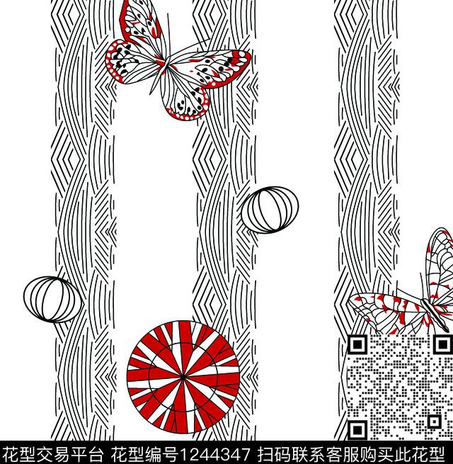 几何大牌风蝴蝶传统印花华亿平台下载（图片编号: 1244347） - 瓦栏（Walan）